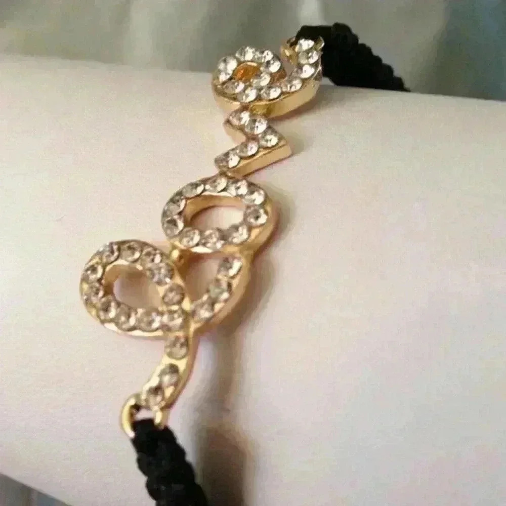 NEW** Rhinestone Embedded Love on Black Adjustable